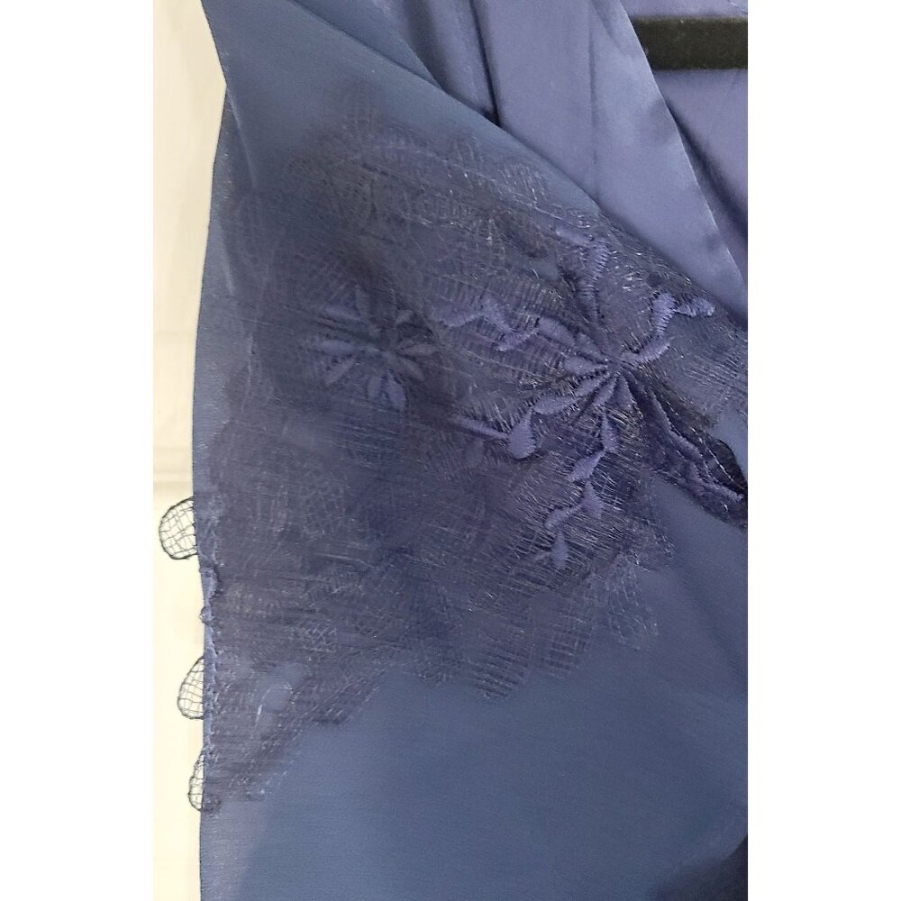 Evening Gown High-Low Blue Lace & Sequins Flutter Sleeves Plus Size Elegant - Picture 8 of 16
